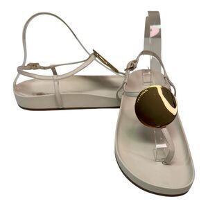 Tory Burch Womens Beige Leather Thong Sandals With Gold Medallion Size 8M